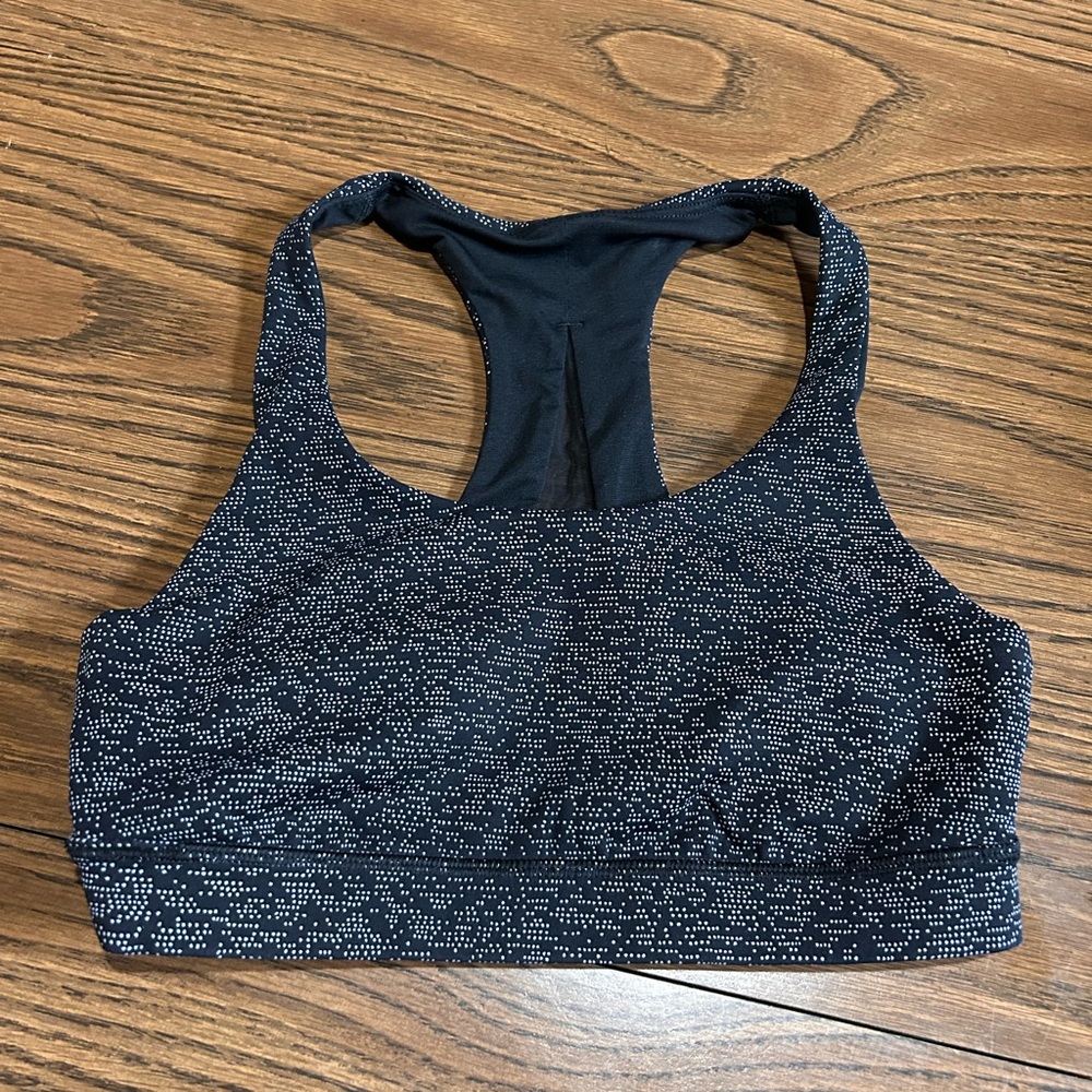 Lululemon Athletica Black and White Sports Bra with Racerback Design